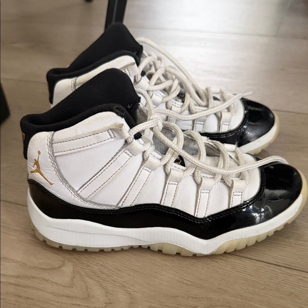 Jordan Kids White and Black Sneakers with Gold Logo